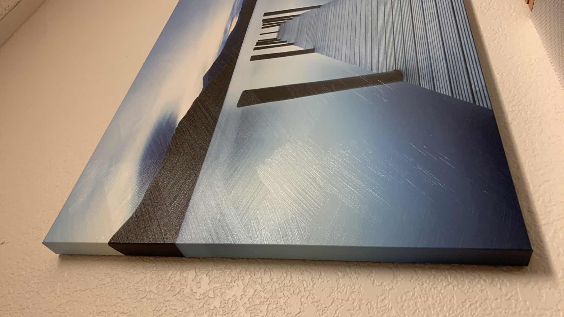 Photo 1 of ARTWORK, BLUE SND WHITE PIER ON LAKE STRETCHED CANVAS 36” x 24”