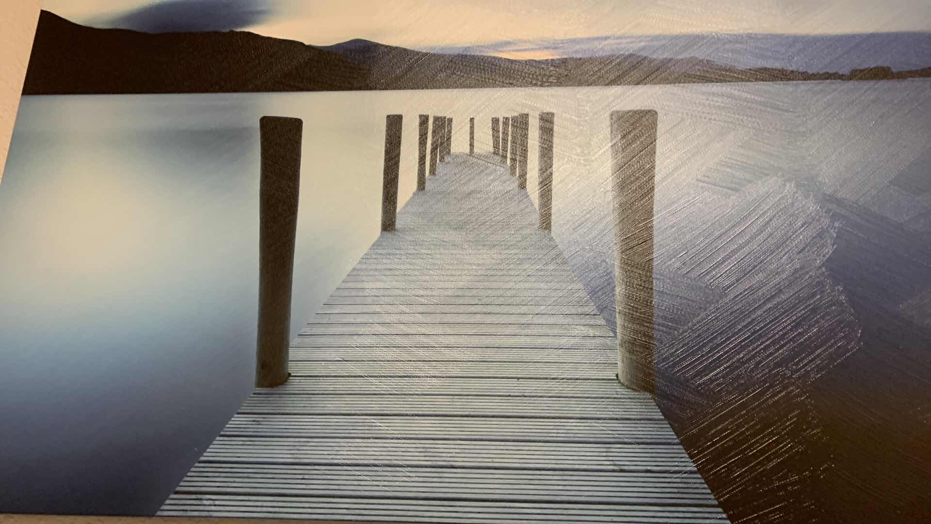 Photo 1 of ARTWORK, BLUE SND WHITE PIER ON LAKE STRETCHED CANVAS 36” x 24”