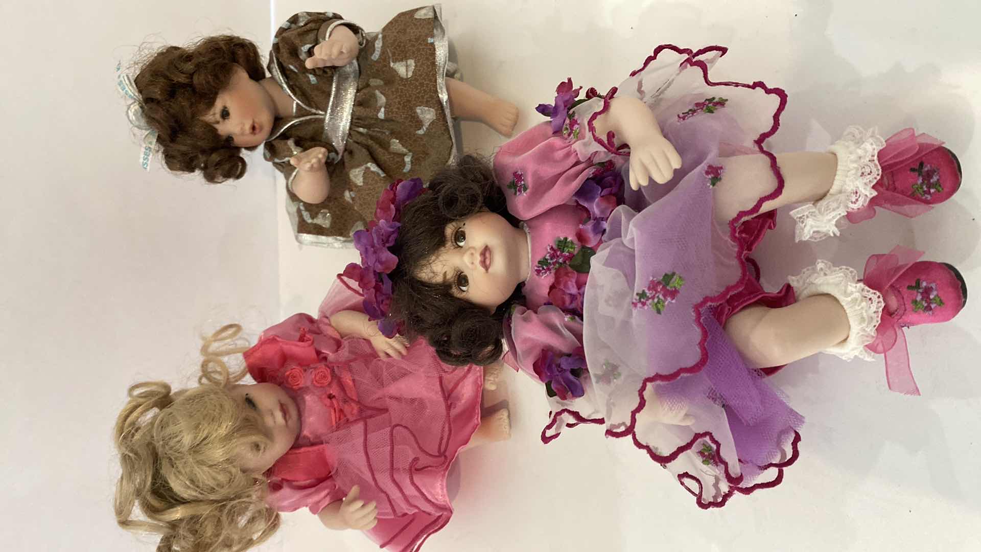 Photo 1 of 3-PORCELAIN DOLLS H8”