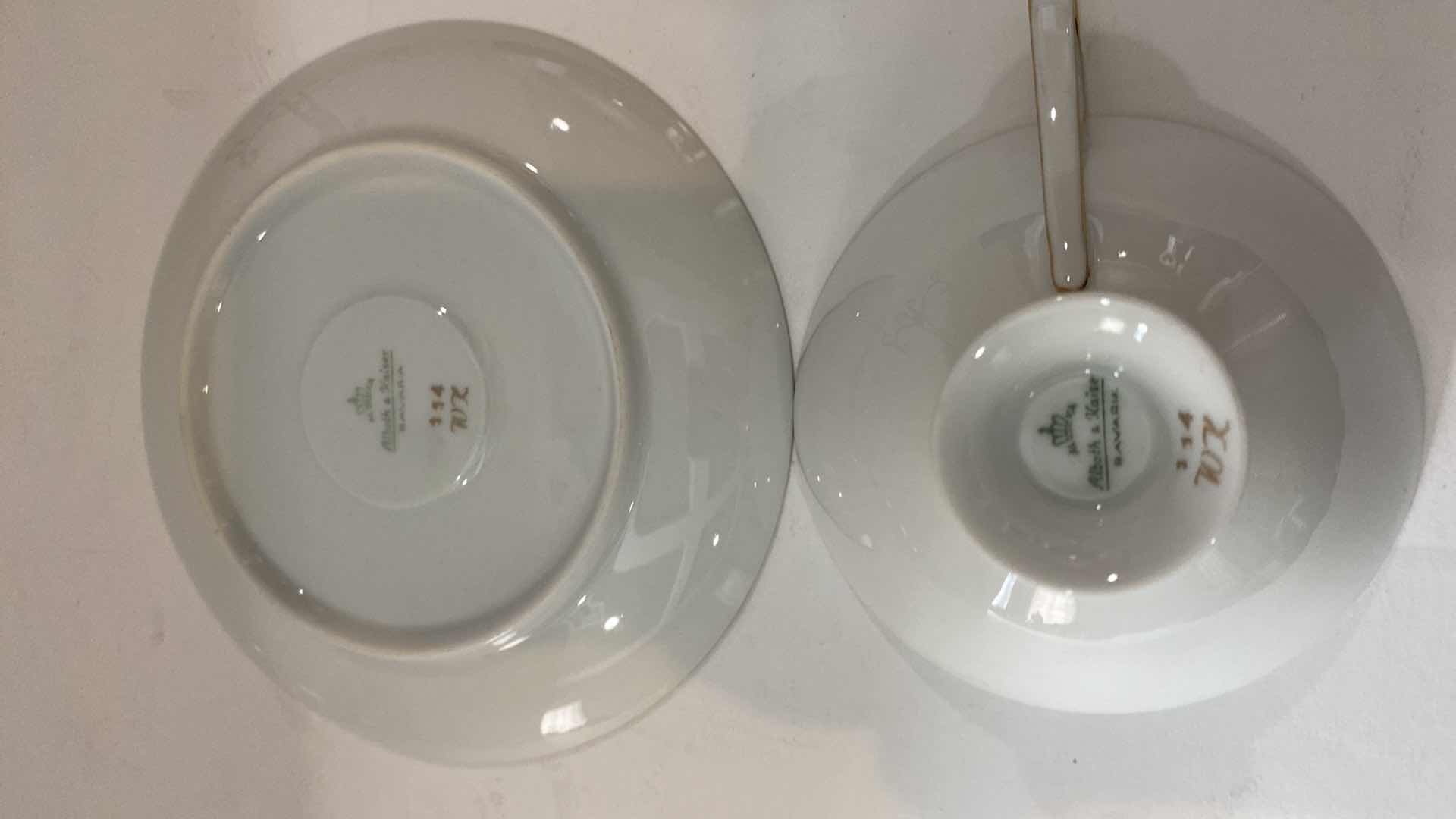 Photo 1 of ALBOTH & KAISER BAVARIA 3 PIECE TEA CUP, SAUCER AND PLATE SET WITH GOLD EDGE