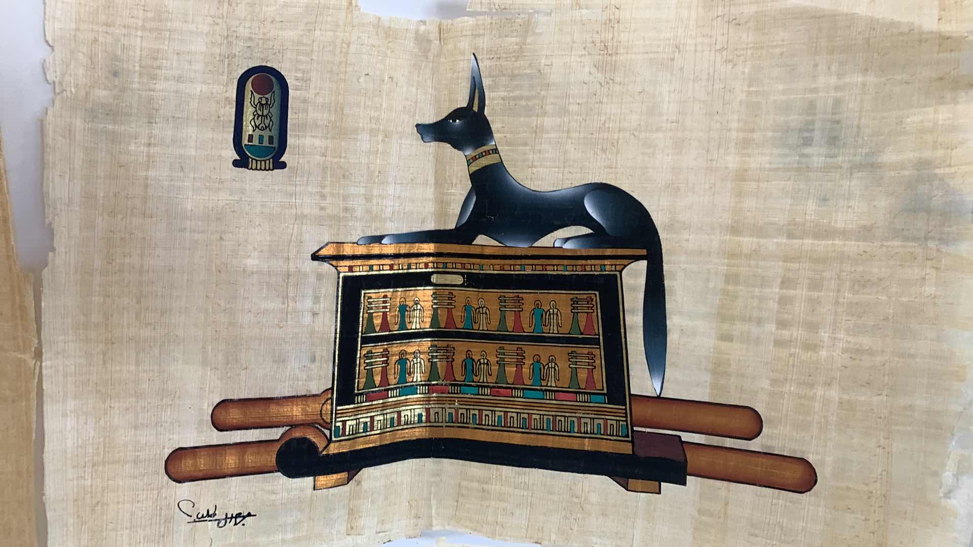Photo 1 of ARTWORK, 2 HANDPAINTED  SIGNED EGYPTIAN PAPYRUS 16” x 25”