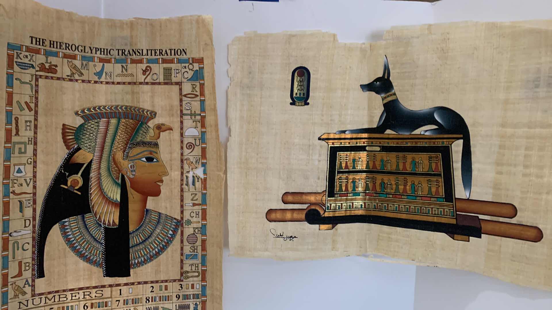 Photo 1 of ARTWORK, 2 HANDPAINTED  SIGNED EGYPTIAN PAPYRUS 16” x 25”