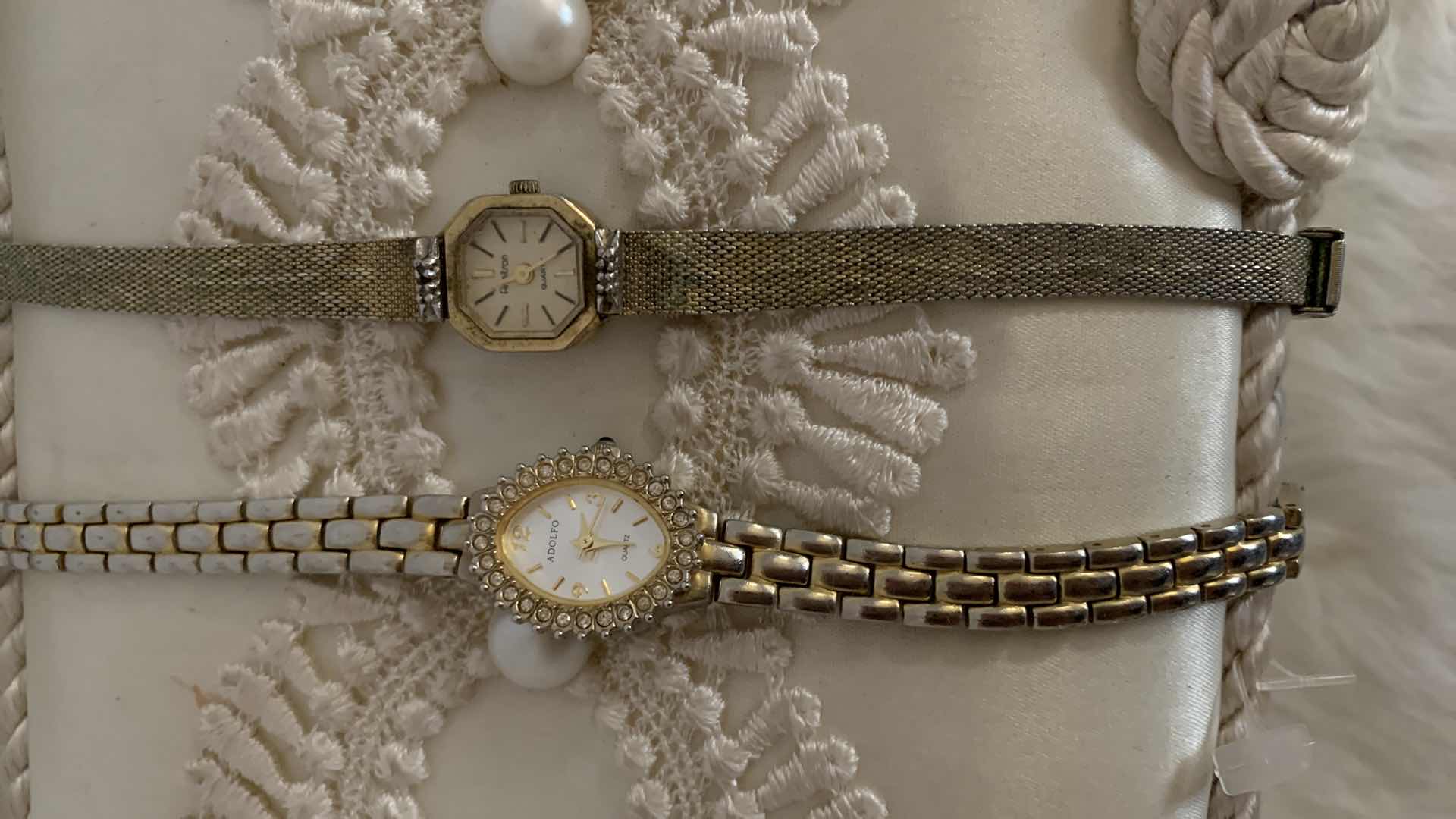 Photo 1 of IVORY SATIN BOX AND 4 LADIES WATCHES