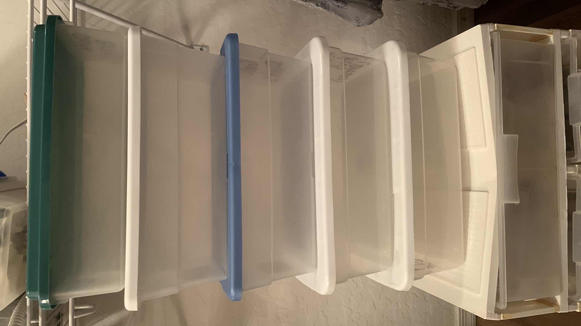 Photo 2 of WHEELED STORAGE TOTE W SEWING AND CRAFT SUPPLIES AND 5 STORAGE CONTAINERS