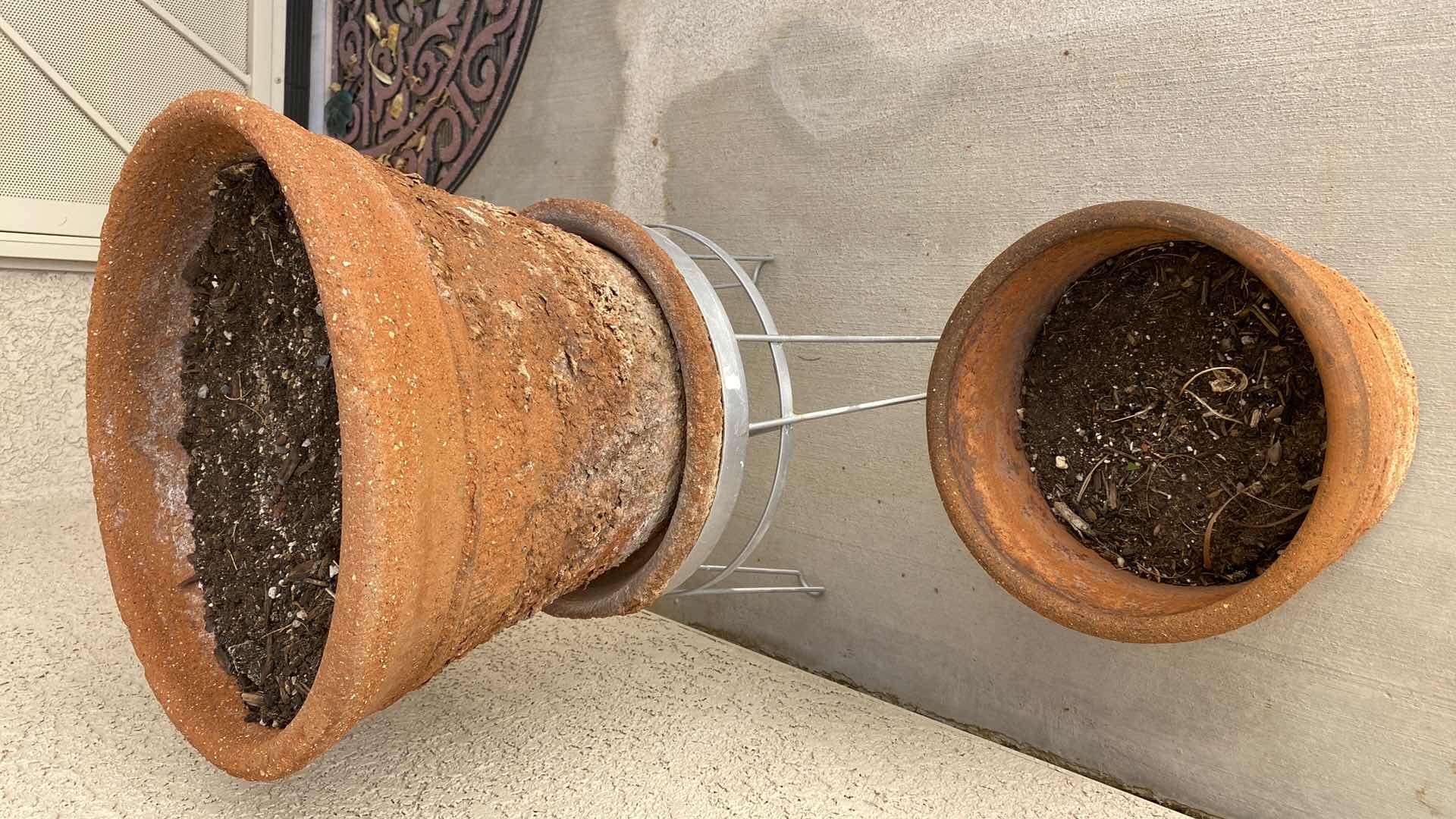 Photo 1 of PAIR OF CLAY POTS ONE STAND, POT ON STAND OVERALL H28”