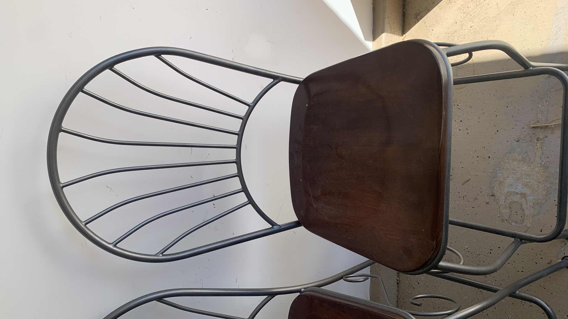 Photo 1 of TWO WOOD AND METAL BARSTOOLS H49”