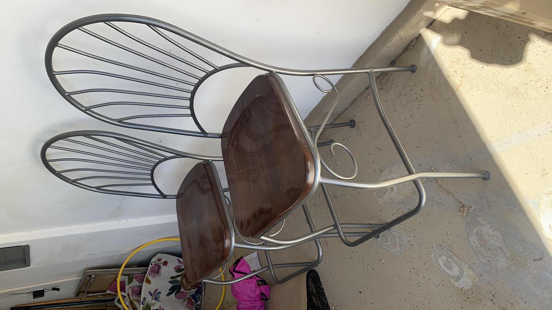 Photo 1 of TWO WOOD AND METAL BARSTOOLS H49”