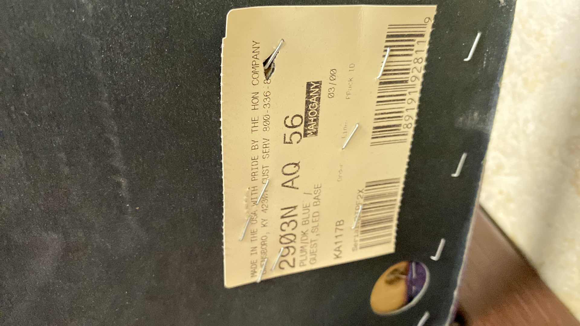 Photo 1 of HON PLUM BLUE AND MAHOGONY OFFICE CHAIR