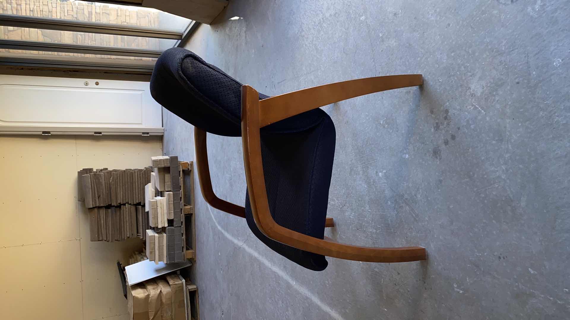 Photo 1 of PAOILI FURNITURE NAVY OFFICE CHAIR WITH WOOD ARMS