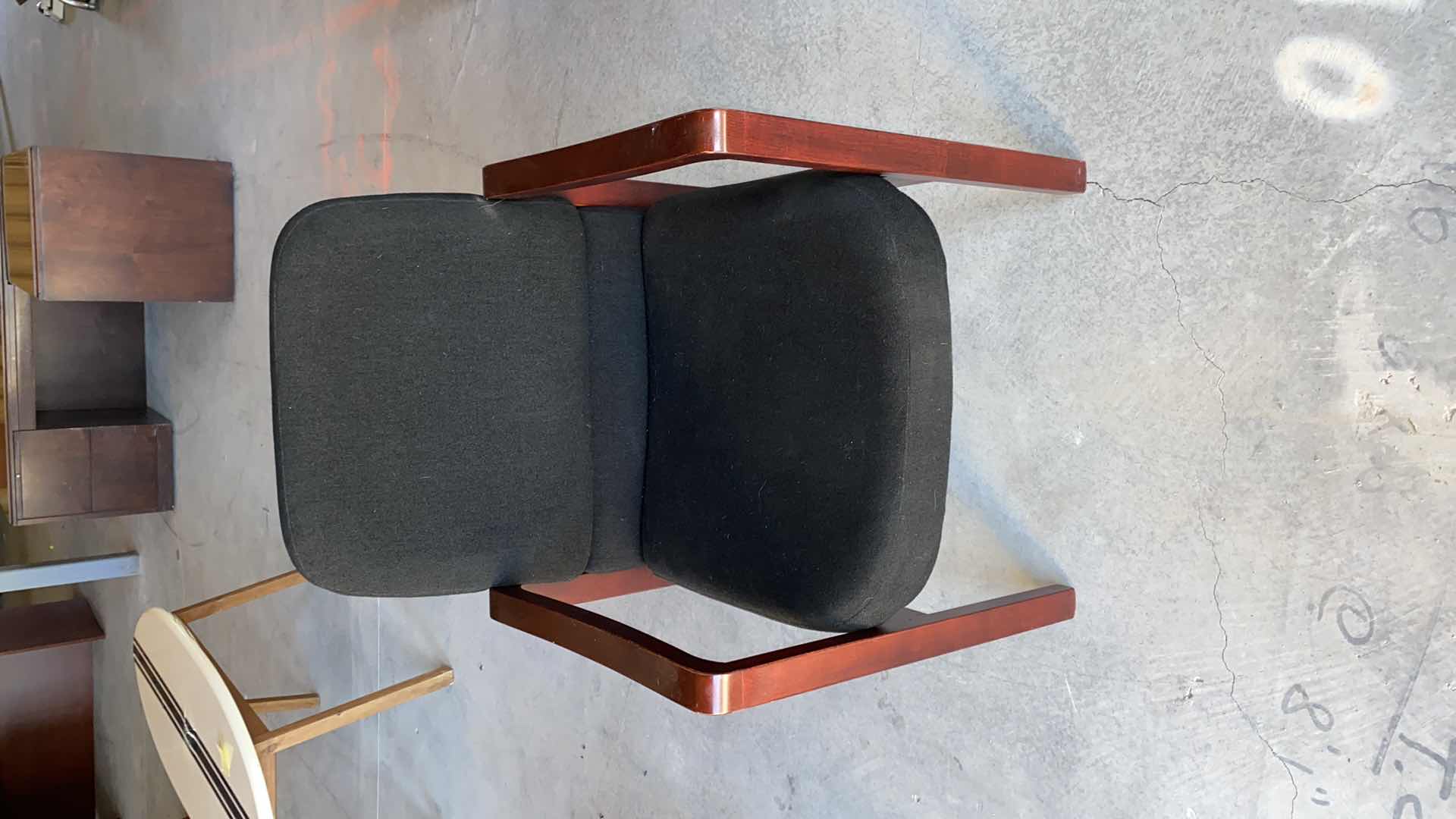 Photo 1 of BLACK OFFICE CHAIR WITH CHERRY WOOD ARMS