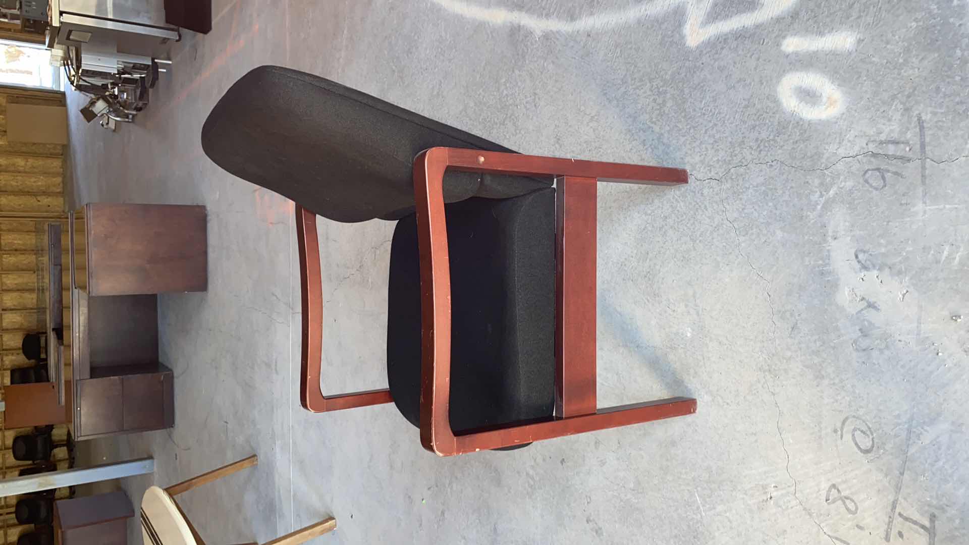 Photo 1 of BLACK OFFICE CHAIR WITH CHERRY ARMS