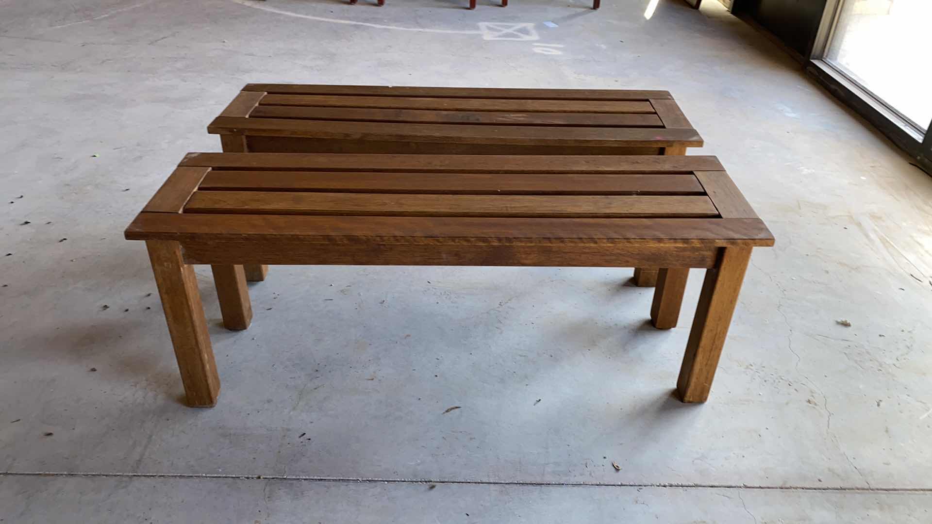 Photo 1 of 2-WOOD SLAT BENCHES 37 X 11 X H14
