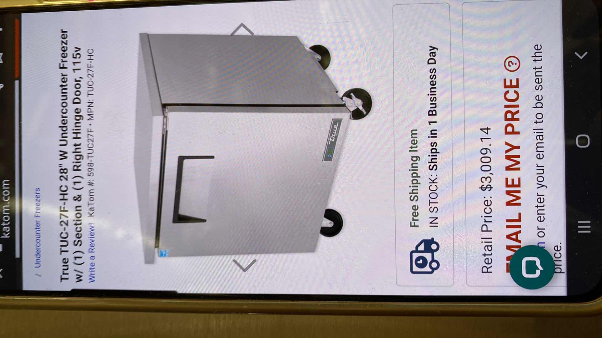 Photo 1 of TRUE TUC-27F UNDERCOUNTER FREEZER RIGHT HINGED DOOR 