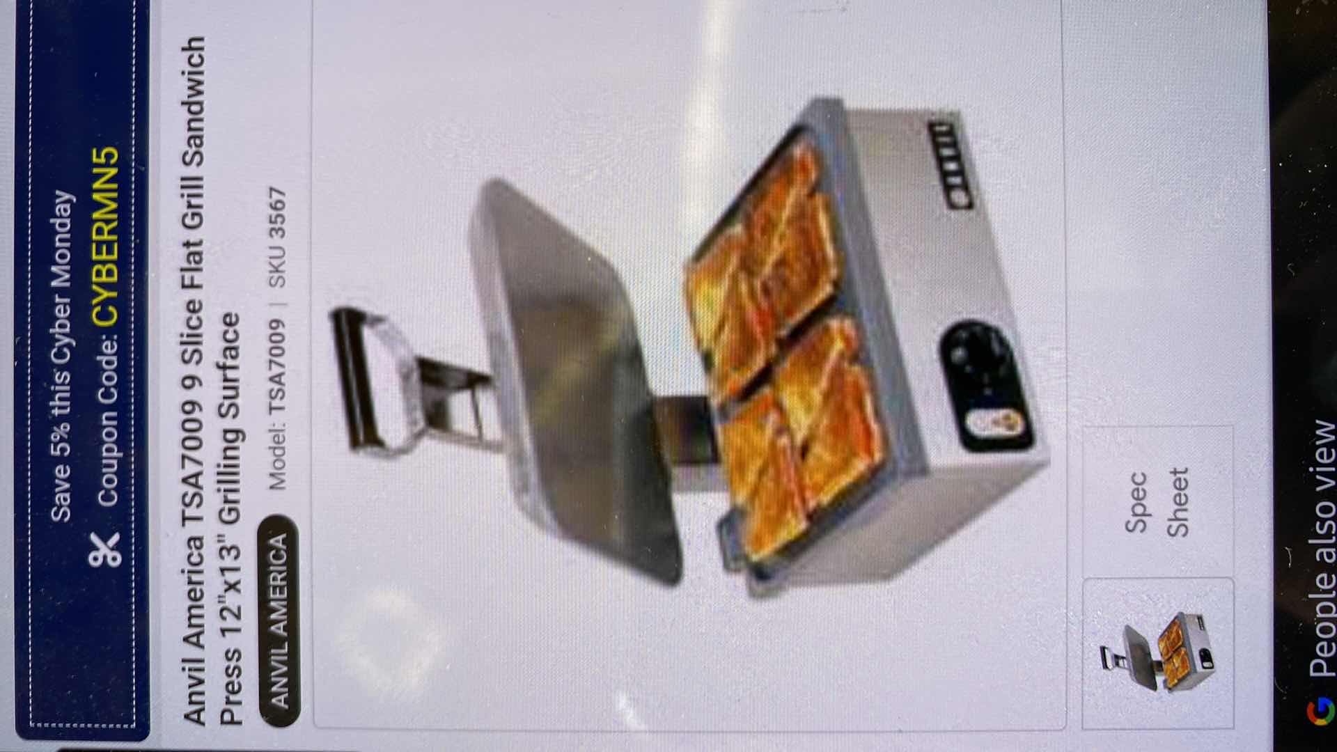 Photo 1 of ANVIL AMERICA TSA 7009 9 SLICE FLAT GRILL SANDWICH PRESS PANINI SUGGESTED RETAIL $350