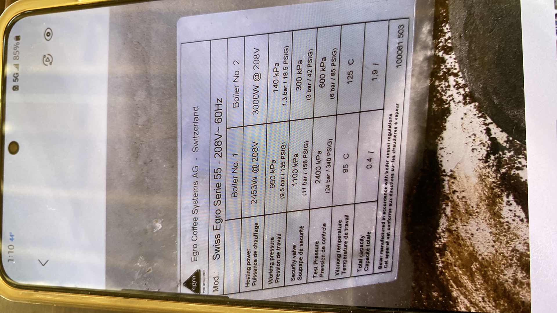 Photo 5 of SWISS EGRO SERIE 55 AUTOMATIC ESPRESSO MAKER WITH KEY