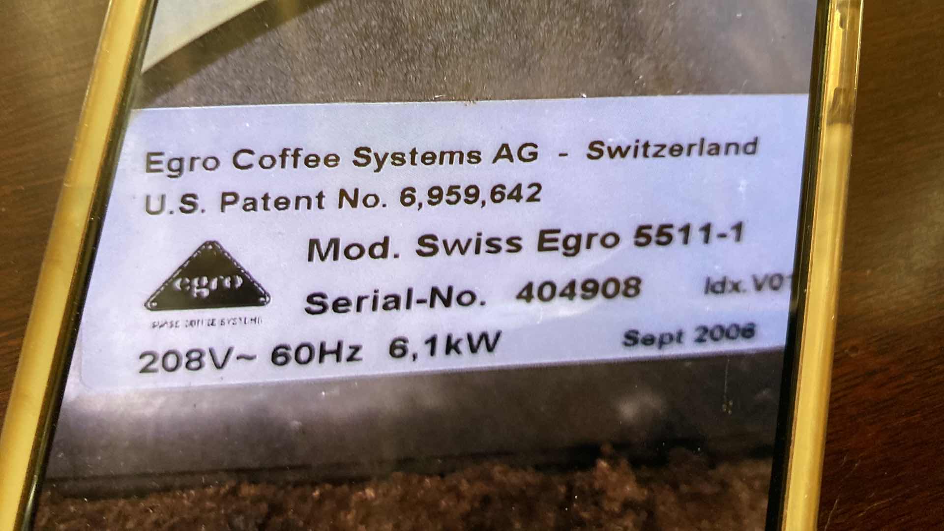 Photo 6 of SWISS EGRO SERIE 55 AUTOMATIC ESPRESSO MAKER WITH KEY