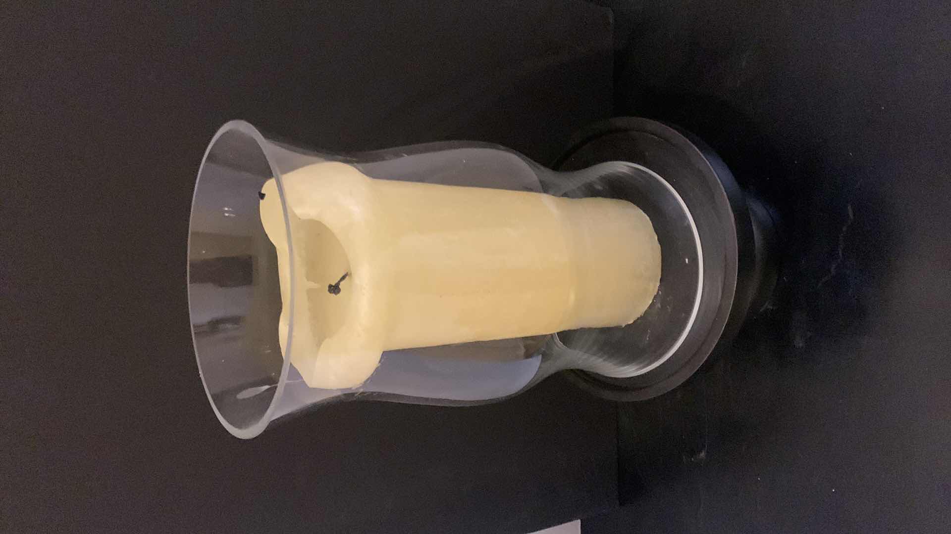Photo 1 of CANDLE, BLACK STAND, GLASS HURRICANE LAMP, H17”