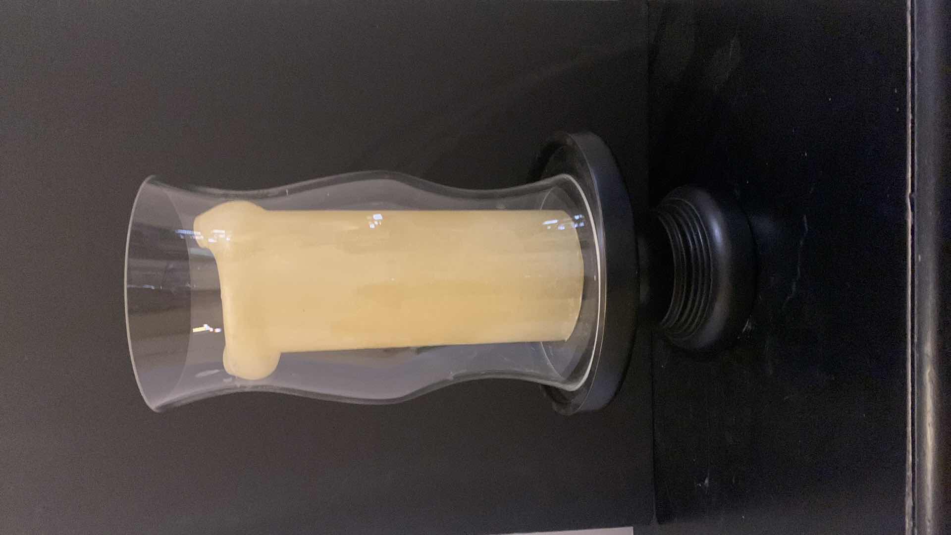 Photo 1 of CANDLE, BLACK STAND, GLASS HURRICANE LAMP, H17”