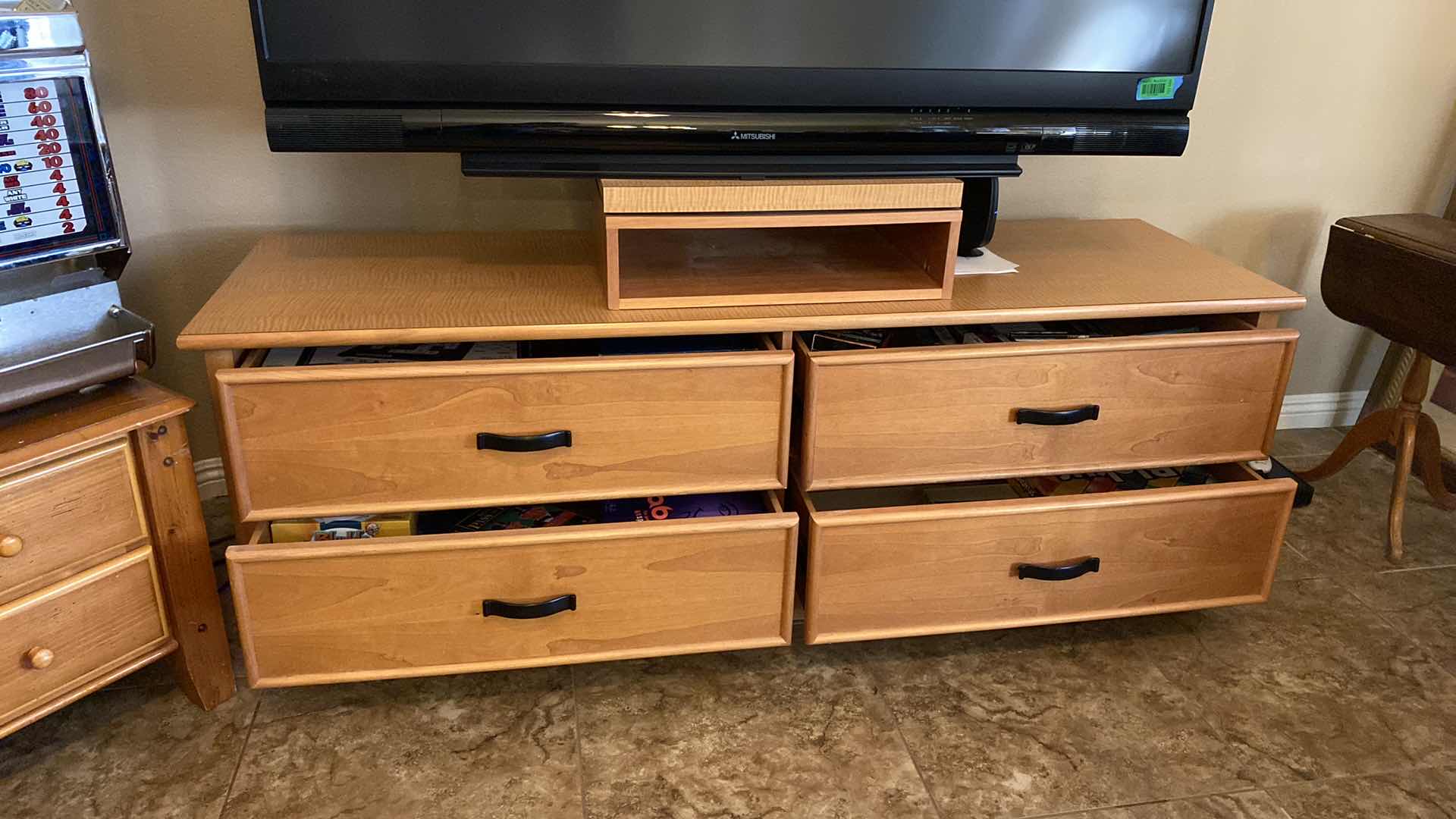 Photo 1 of 4 DRAWER WOOD TV STAND WITH SWIVEL SHELF AND COMPONENT AREA 72 X 22 H24 (TV NOT INCLUDED , CONTENTS NOT INCLUDED SOLD SEPARATELY)