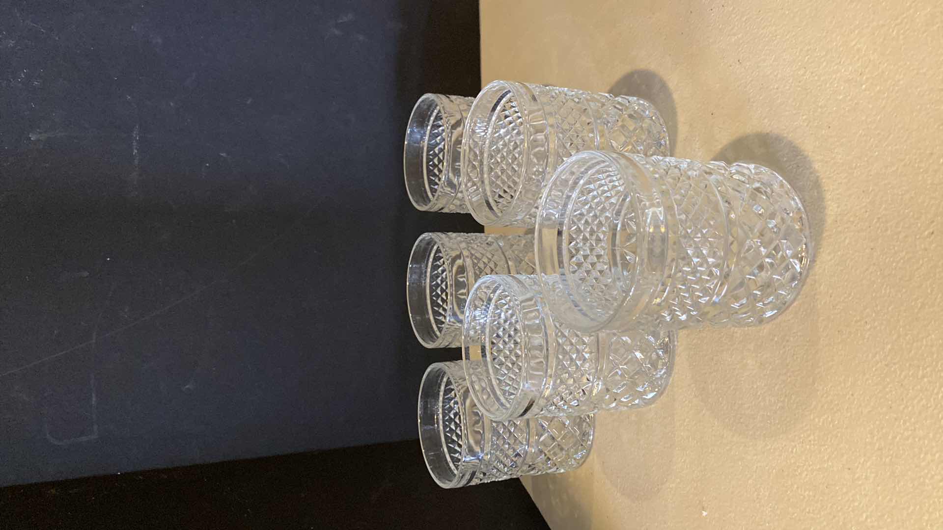 Photo 1 of 6 ROCKS CRYSTAL GLASSES, GLASS BOWL AND PLASTIC CHARGER