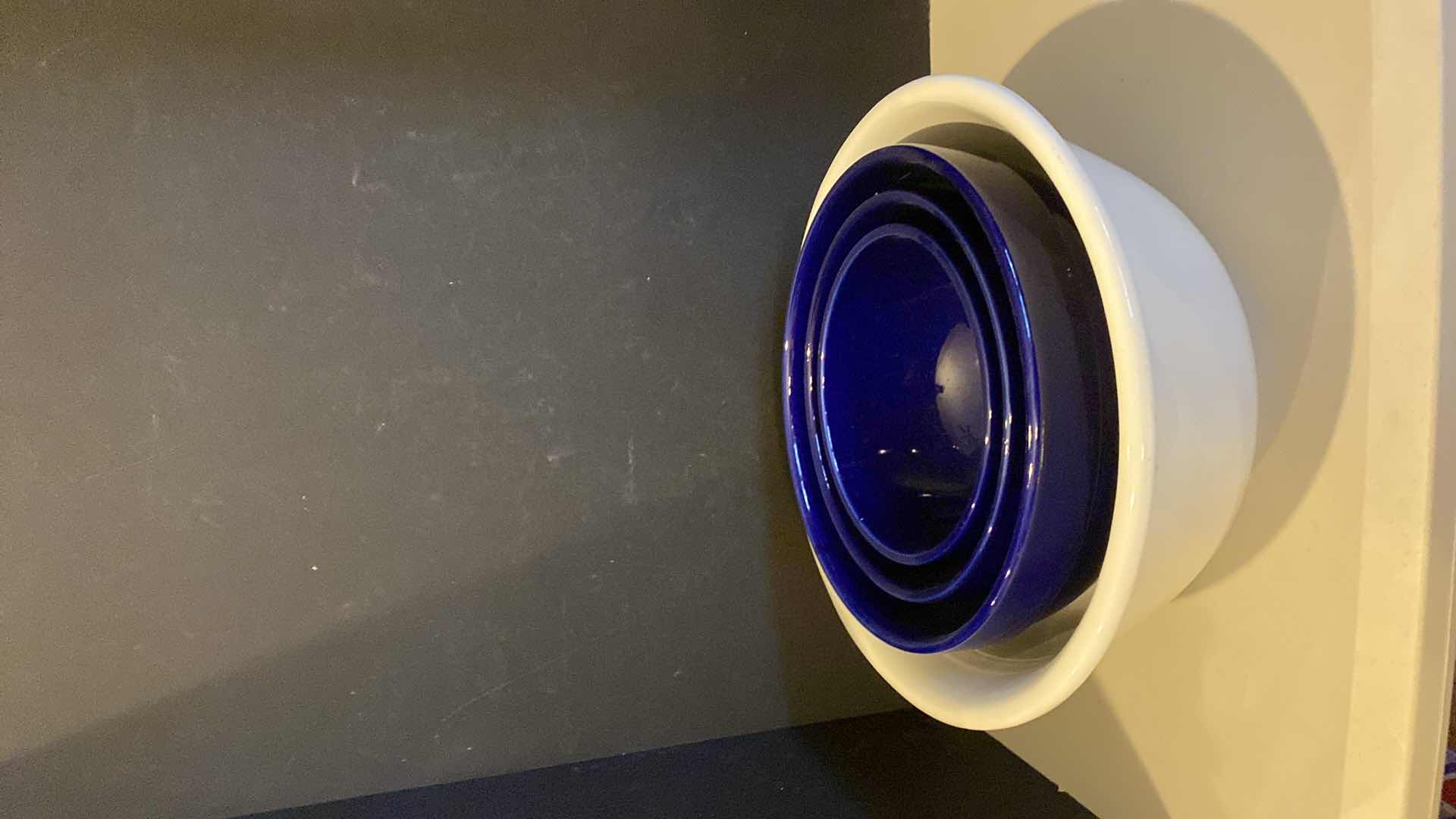 Photo 1 of 4 MIXING BOWLS, 1 WHITE AND 3 COBALT BLUE