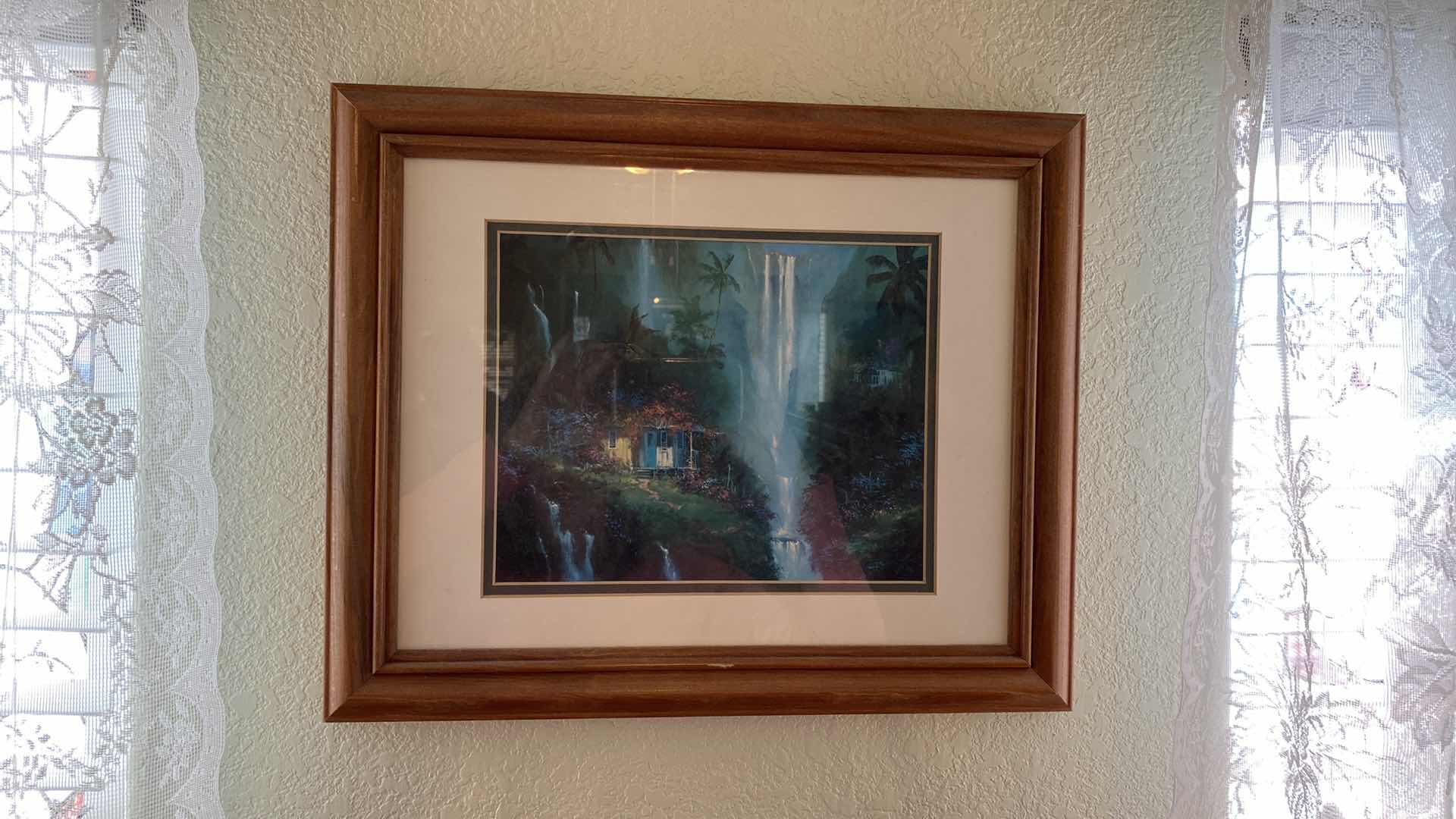 Photo 2 of 12’ IVY FAUX FLOWER GARLAND AND ARTWORK PRINT HOUSE WITH WATERFALL 17” X 13”