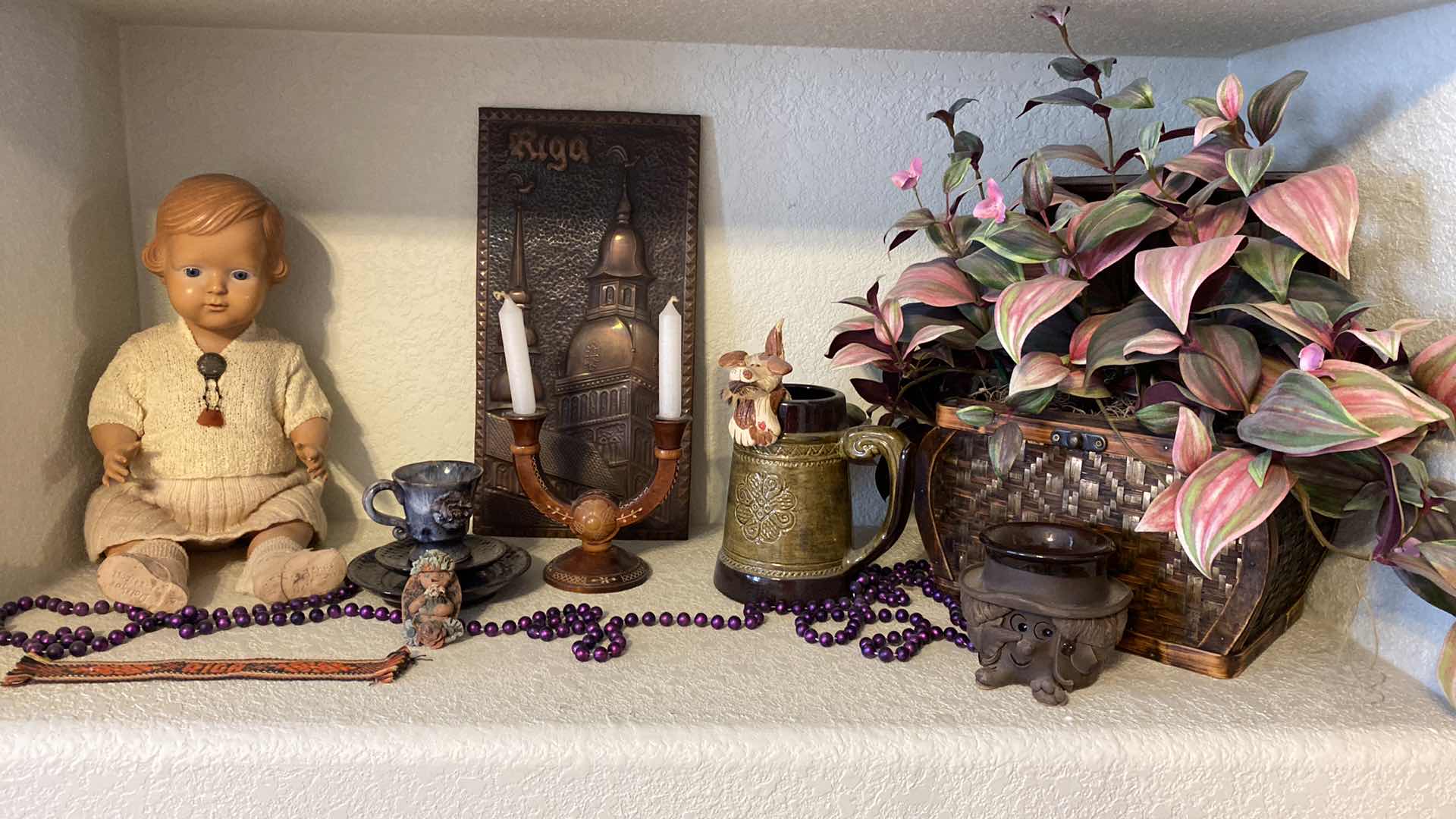 Photo 1 of SHELF OF HOME DECOR- DOLL PLANT CUP AND MORE