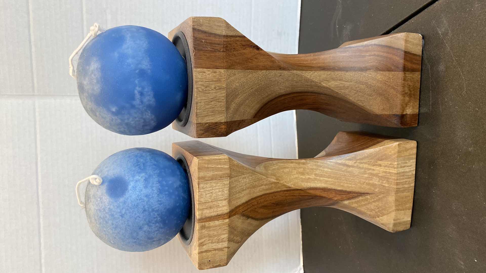 Photo 1 of PAIR OF WOOD CANDLE STICKS H10” WITH CANDLES