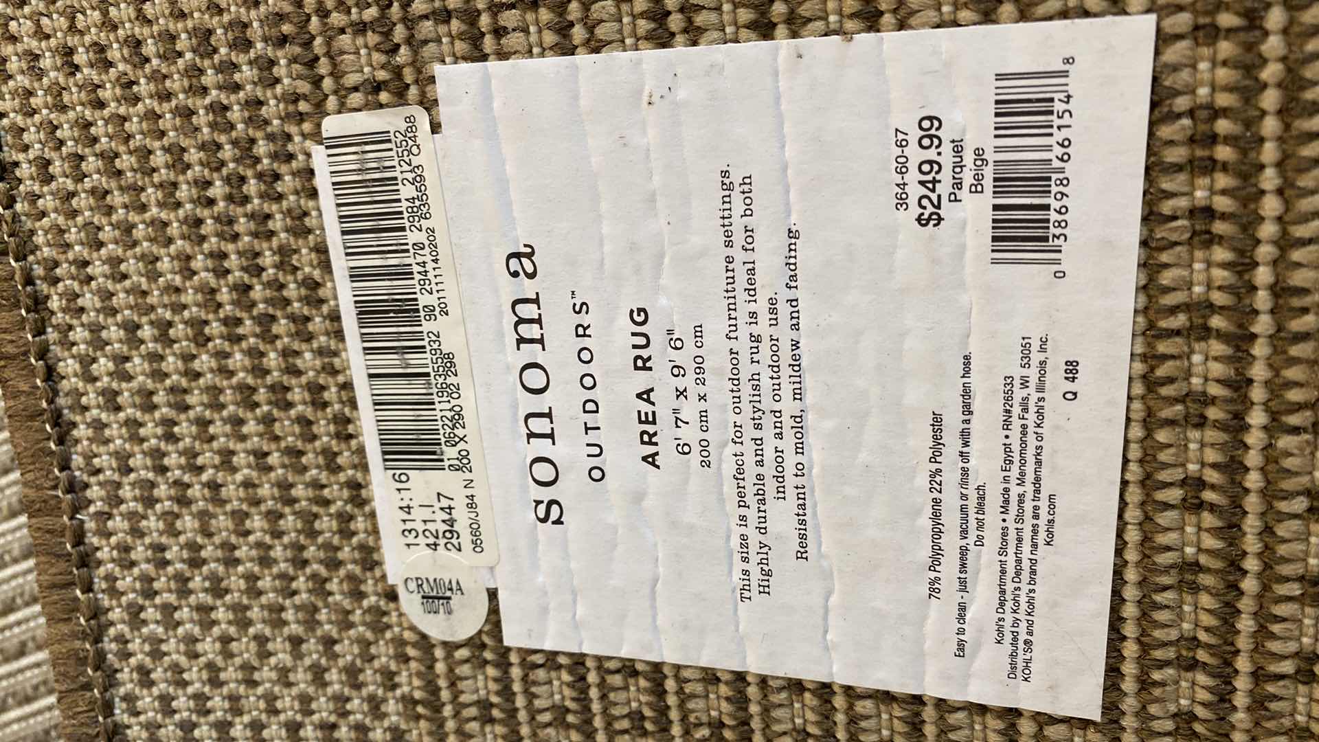 Photo 1 of SONOMA OUTDOOR PARQUET BEIGE AREA RUG 6’7” X 9’6”  $249.99