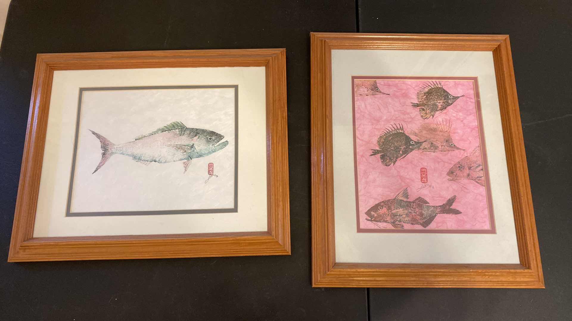 Photo 1 of VINTAGE SIGNED FRAMED PAIR OF NATURAL IMPRESSIONS FISH MAUI 16” X 13” WITH PAPERWORK