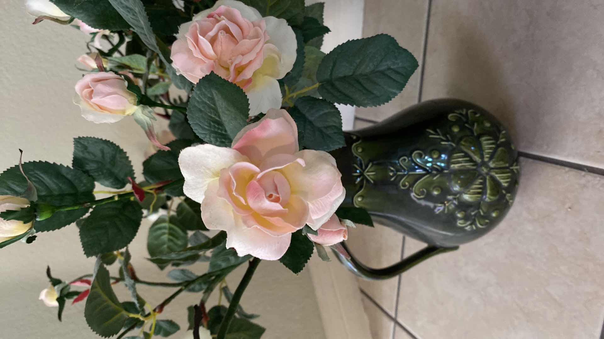 Photo 1 of 2 FAUX FLORALS IN CERAMIC VASES TALLEST VASE H19”