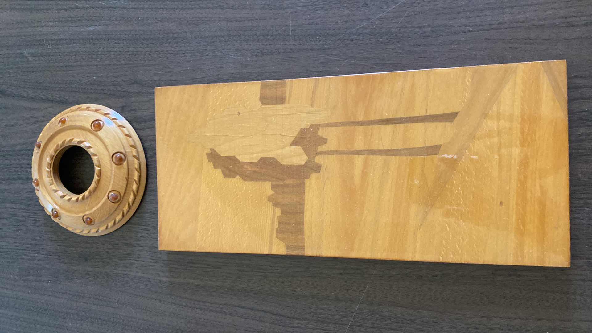 Photo 1 of 5 - WOOD AND AMBER WALL DECOR FROM LATVIJA (LARGEST 10” X 15”)