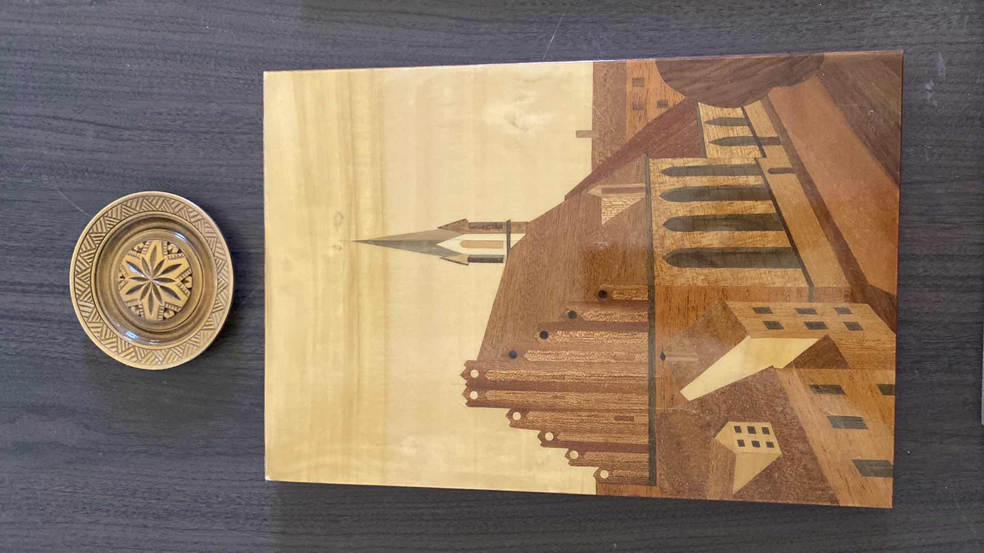 Photo 1 of 5 - WOOD AND AMBER WALL DECOR FROM LATVIJA (LARGEST 10” X 15”)