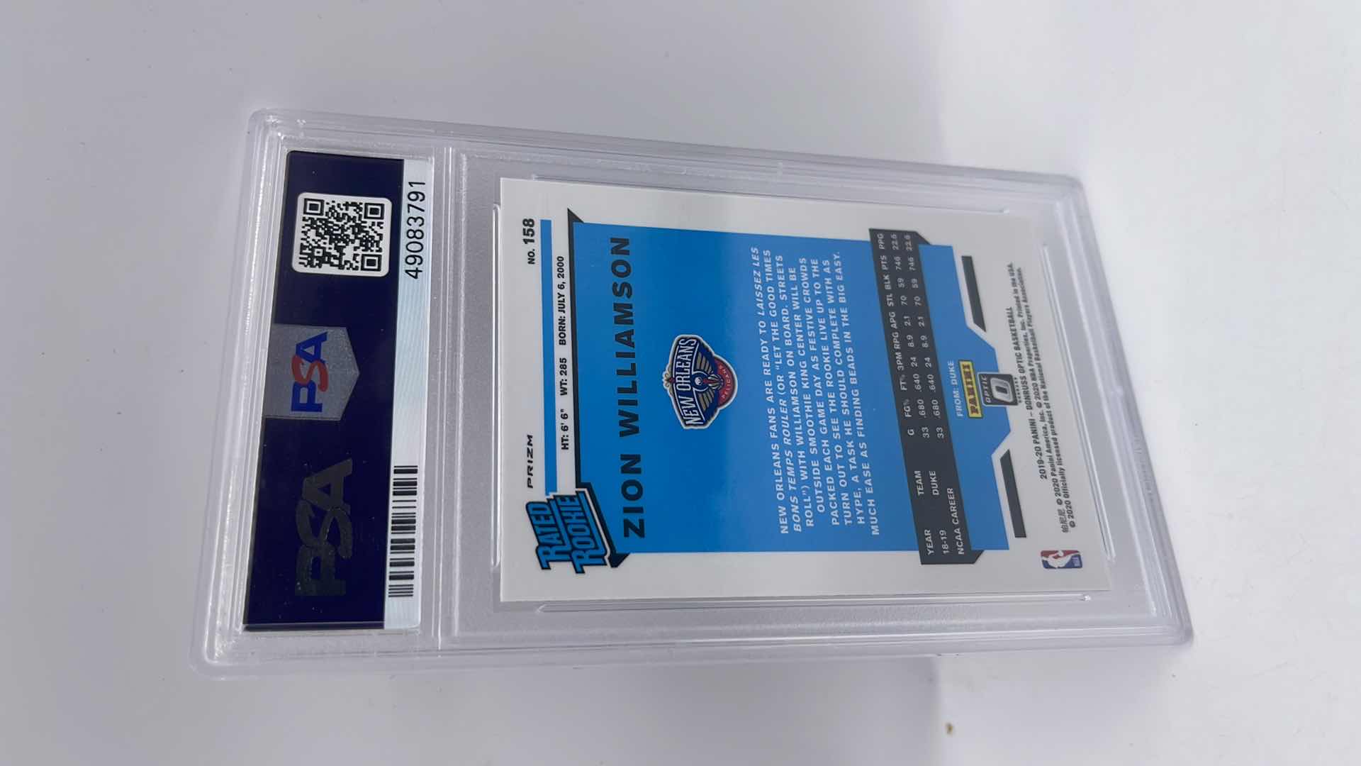 Photo 1 of 2019 ZION WILLIAMSON DONRUSS OPTIC RATED ROOKIE CARD 158 HYPER PINK