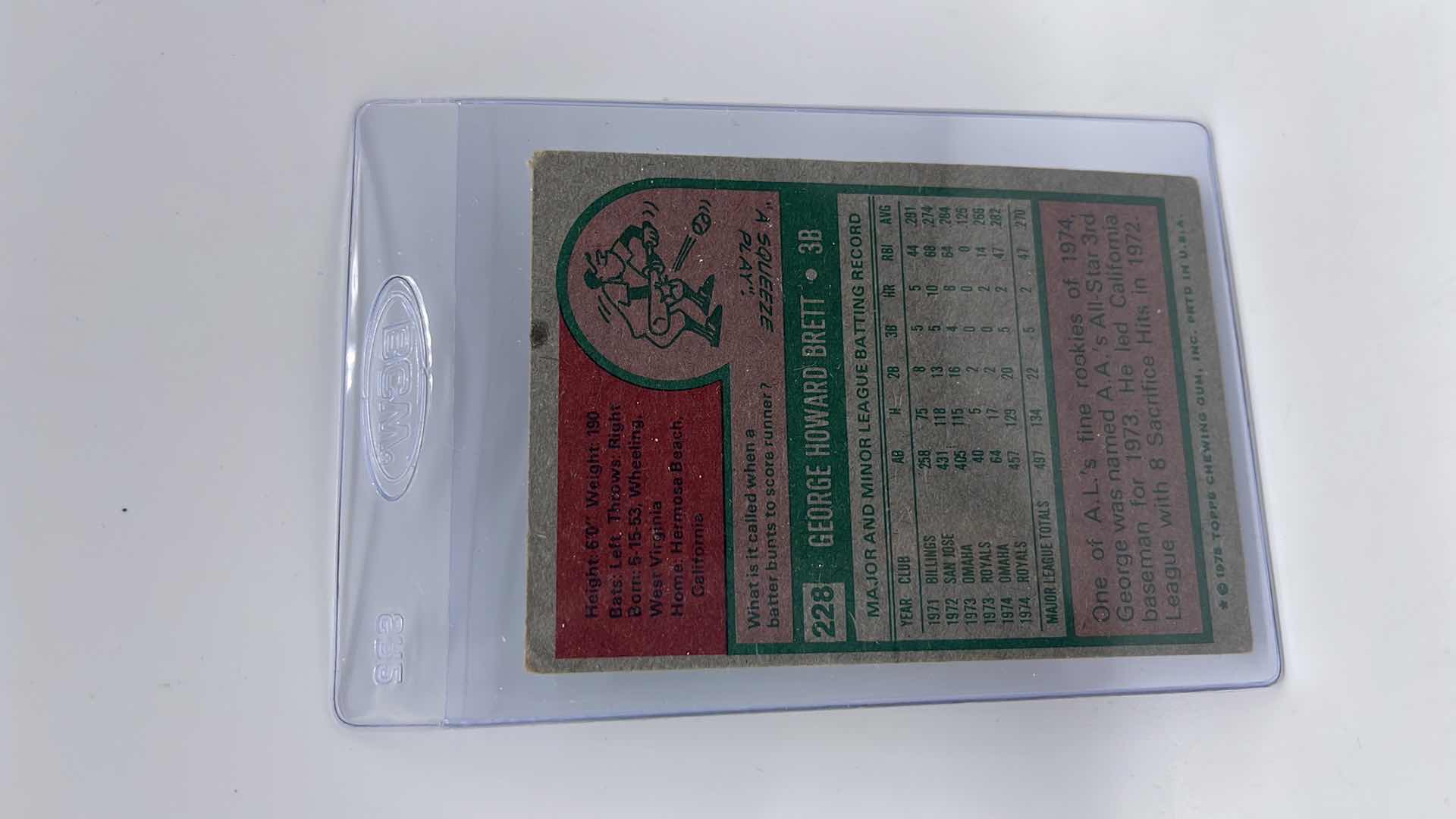 Photo 1 of 1975 GEORGE BRETT TOPPS ROOKIE CARD 228