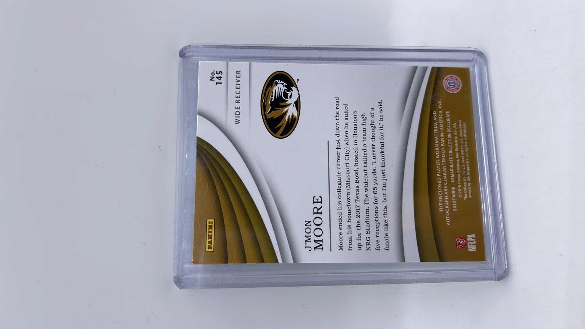 Photo 2 of 2018 J’MON MOORE PANINI PATCH AUTOGRAPH ROOKIE CARD 145