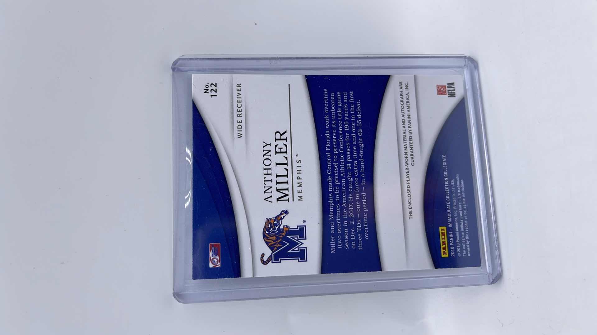 Photo 1 of 2018 ANTHONY MILLER PANINI IMMACULANT COLLECTION AUTOGRAPH/JERSEY ROOKIE CARD 122