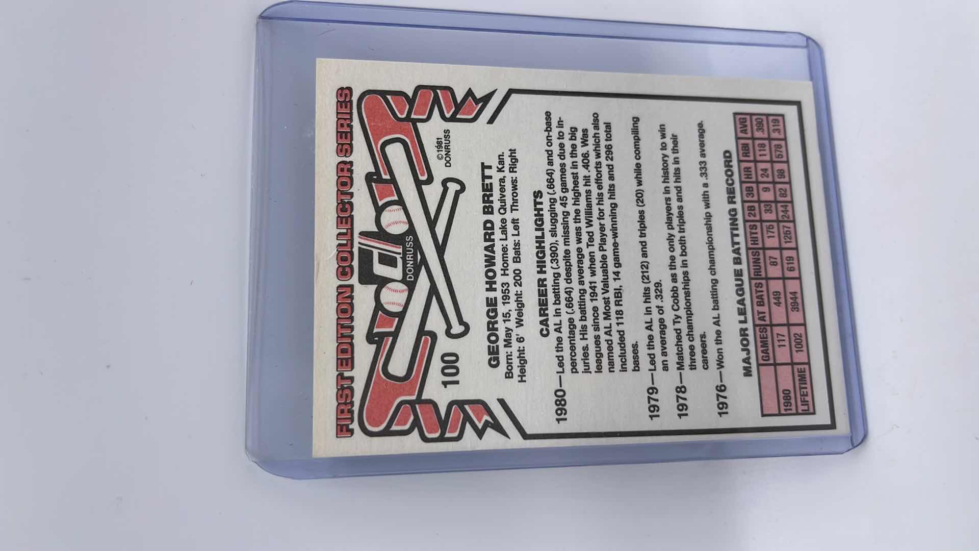 Photo 1 of 1981 GEORGE BRETT DONRUSS CARD 100