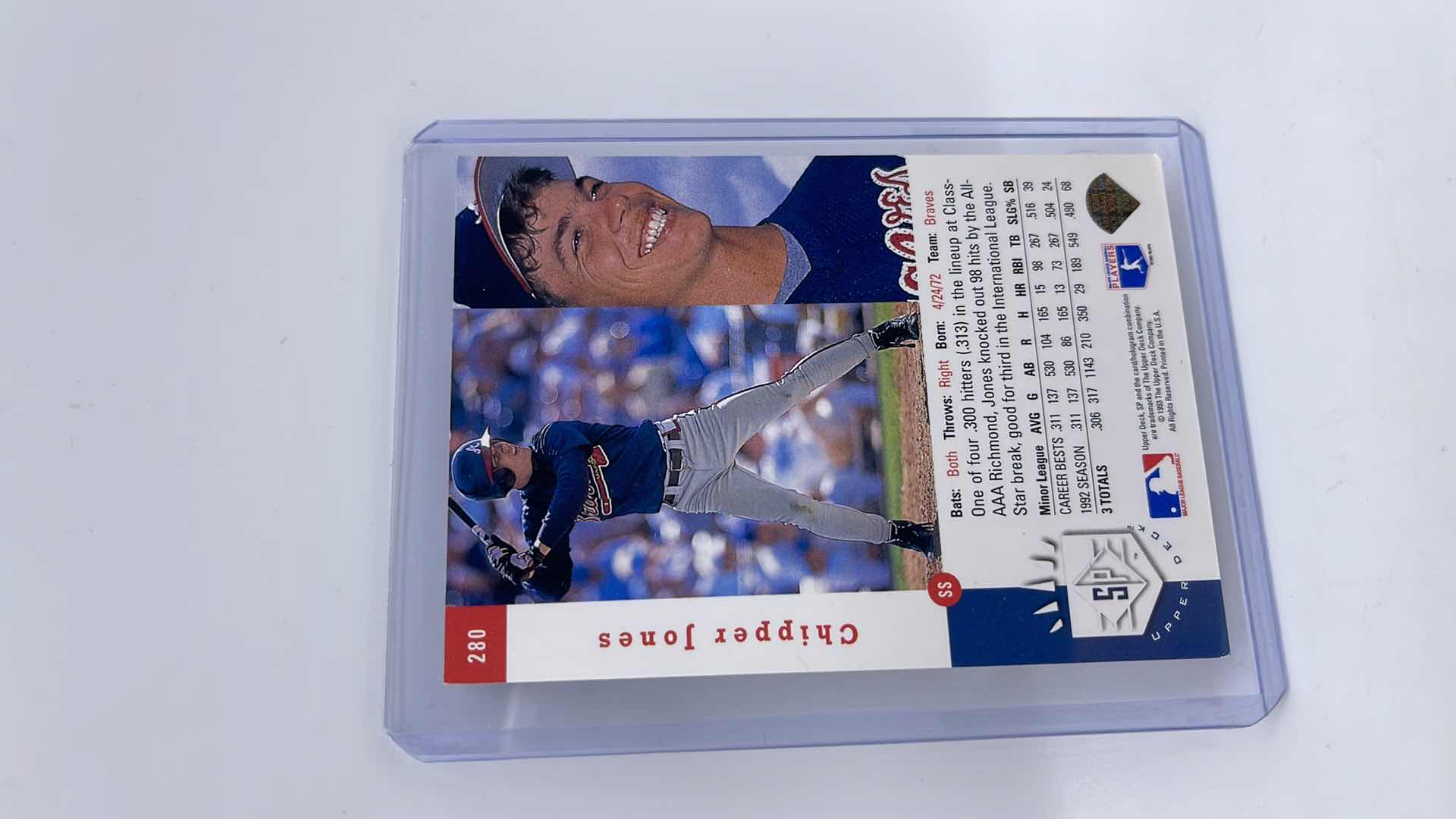 Photo 1 of RARE 1993 CHIPPER JONES UPPER DECK ROOKIE CARD 280
