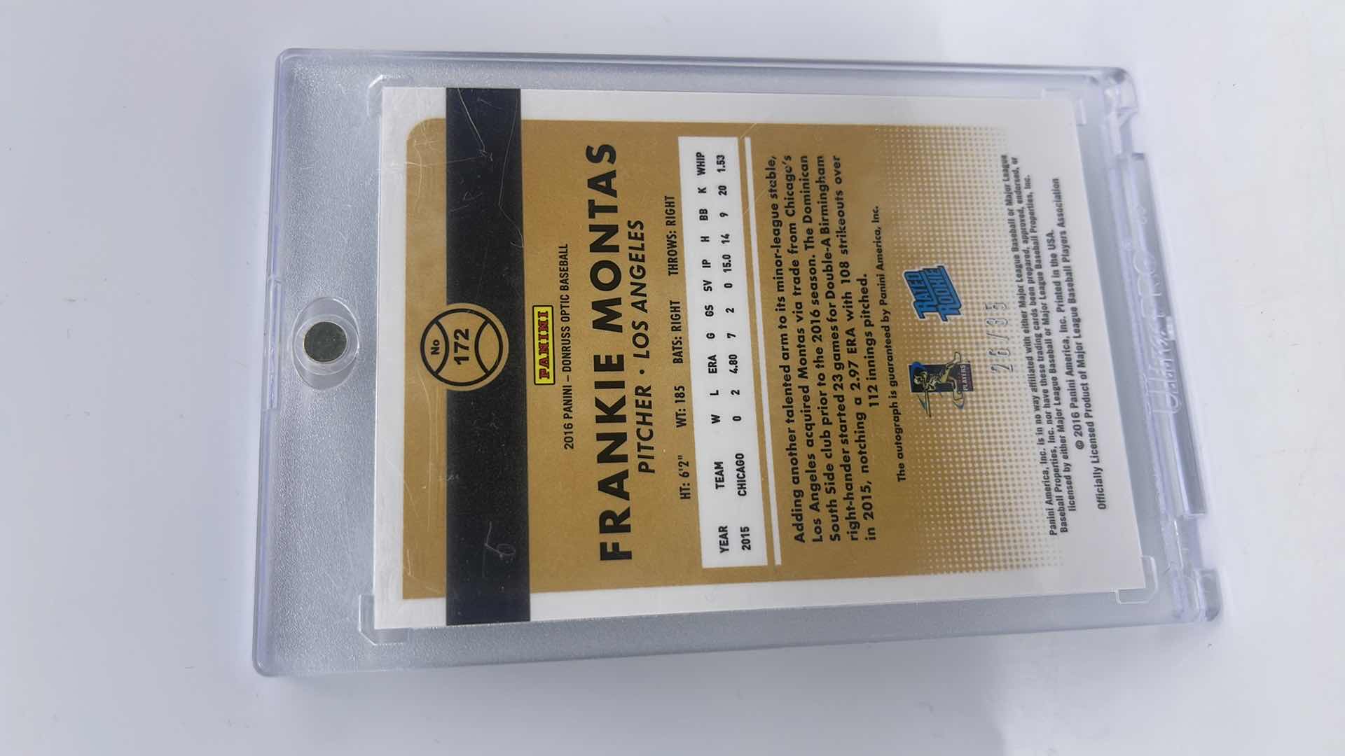 Photo 1 of 2016 FRANKIE MONTAS PANINI OPTIC BLUE REFRACTOR ROOKIE CARD 172 NUMBERED 26/35