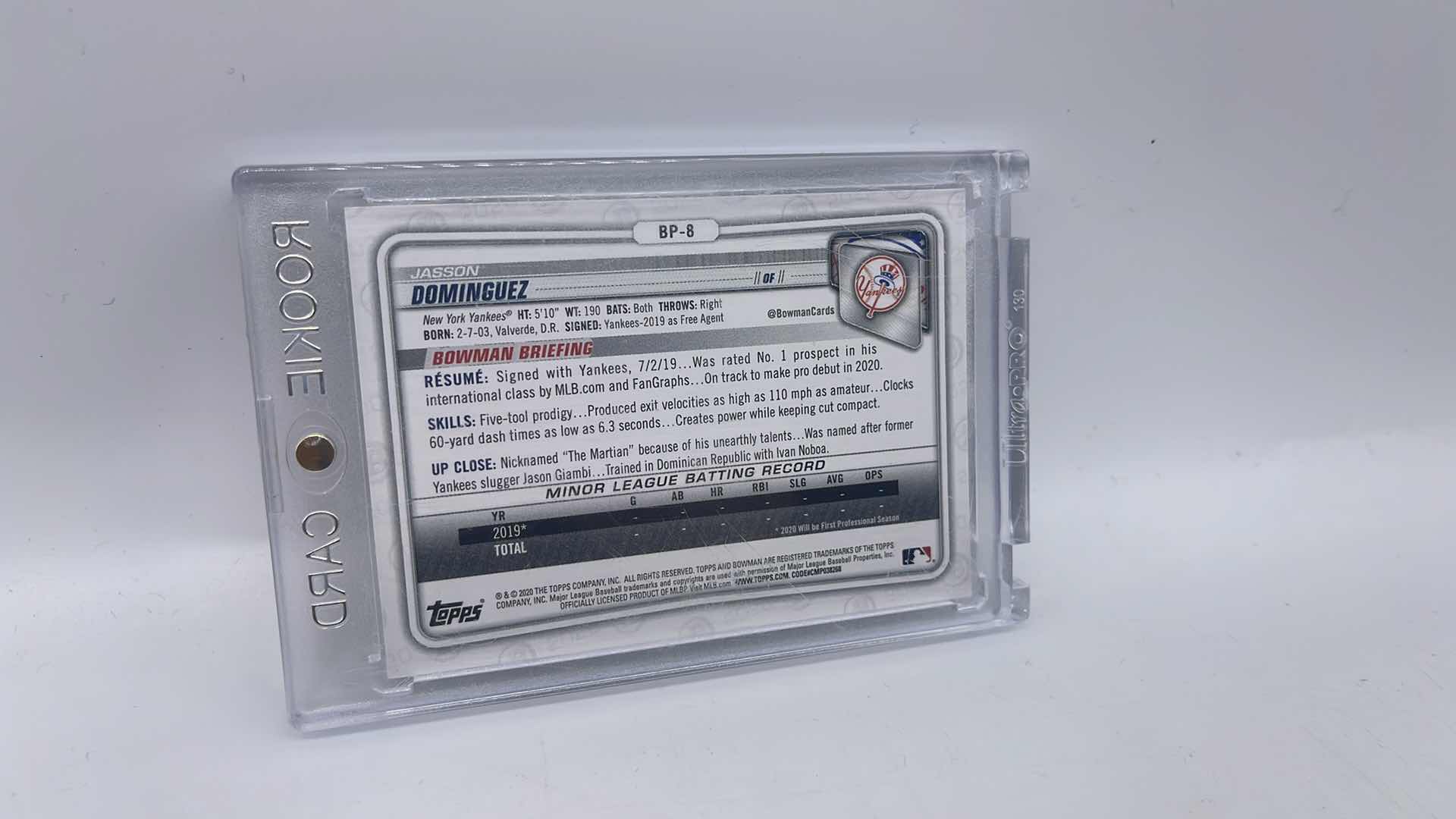 Photo 1 of RARE 2020 JASSON DOMINGUEZ TOPPS ROOKIE CARD BP-8