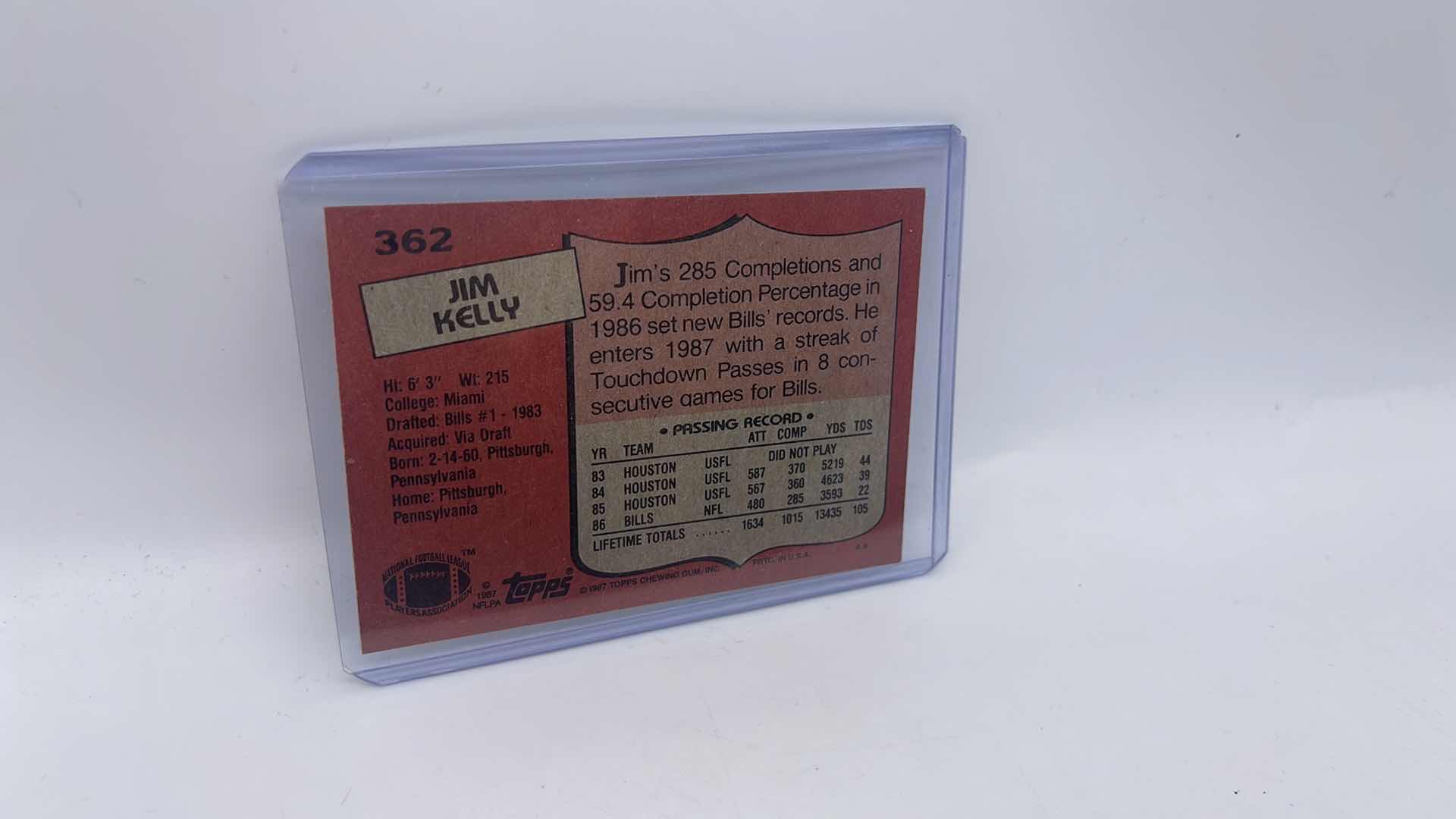 Photo 1 of RARE 1987 JIM KELLY TOPPS ROOKIE CARD 362