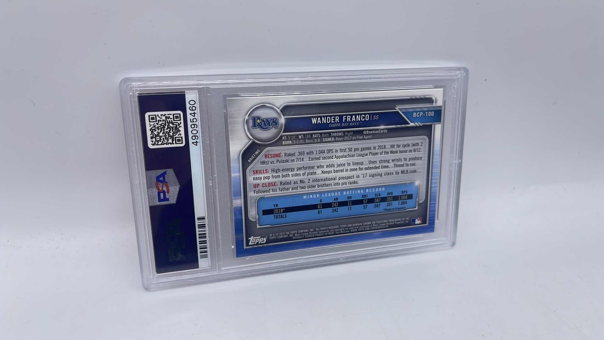 Photo 1 of 2019 WANDER FRANCO BOWMAN PROSPECTS ROOKIE CARD 100 RATED 9