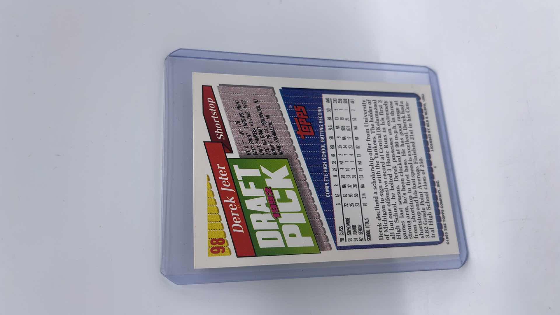 Photo 1 of RARE 1993 DEREK JETER TOPPS ROOKIE DRAFT PICK CARD 98