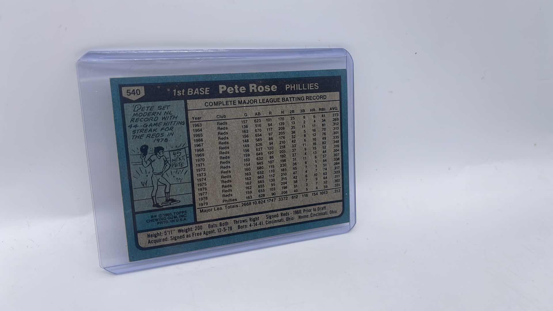 Photo 1 of 1980 PETE ROSE TOPPS CARD 540