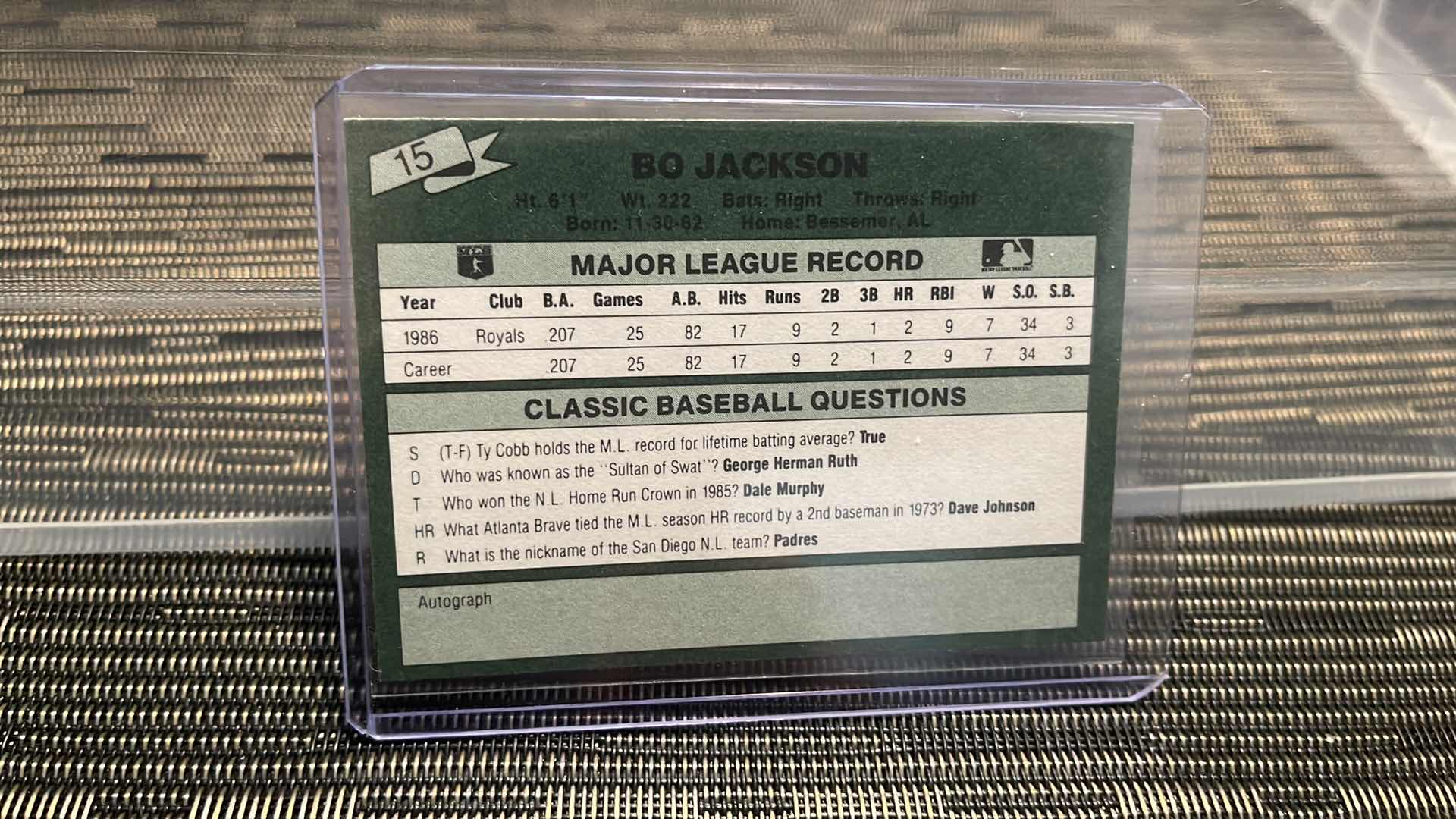 Photo 1 of RARE 1986 BO JACKSON CLASSIC ROOKIE CARD 15
