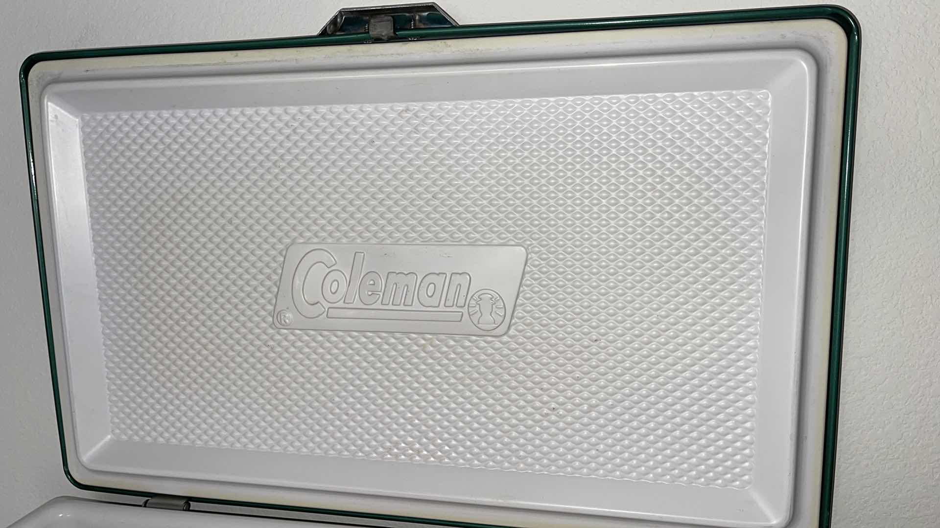 Photo 1 of VINTAGE COLEMAN ICE-CHEST W 2 THERMOS & FISHING ROD