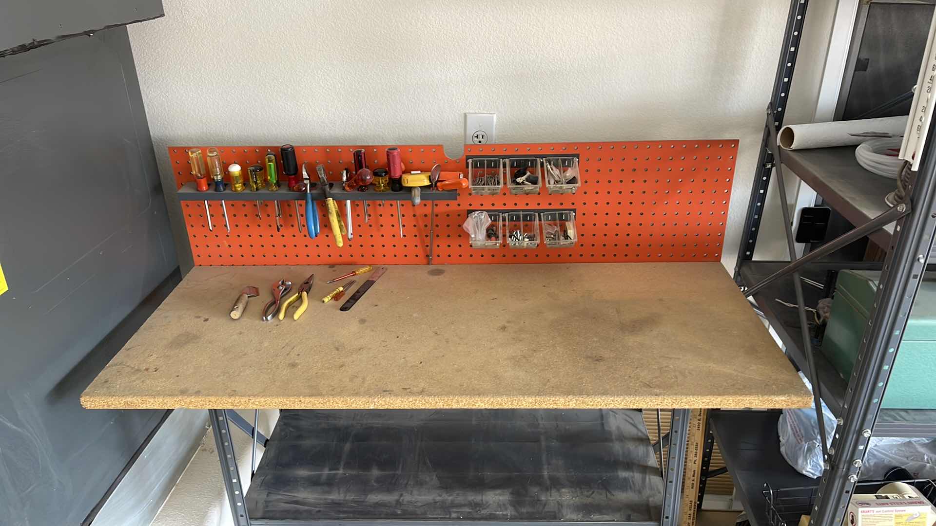 View 2 of METAL BASE 3 TIER WORK BENCH 46” X 21” H37” (CONTENTS INCLUDED)