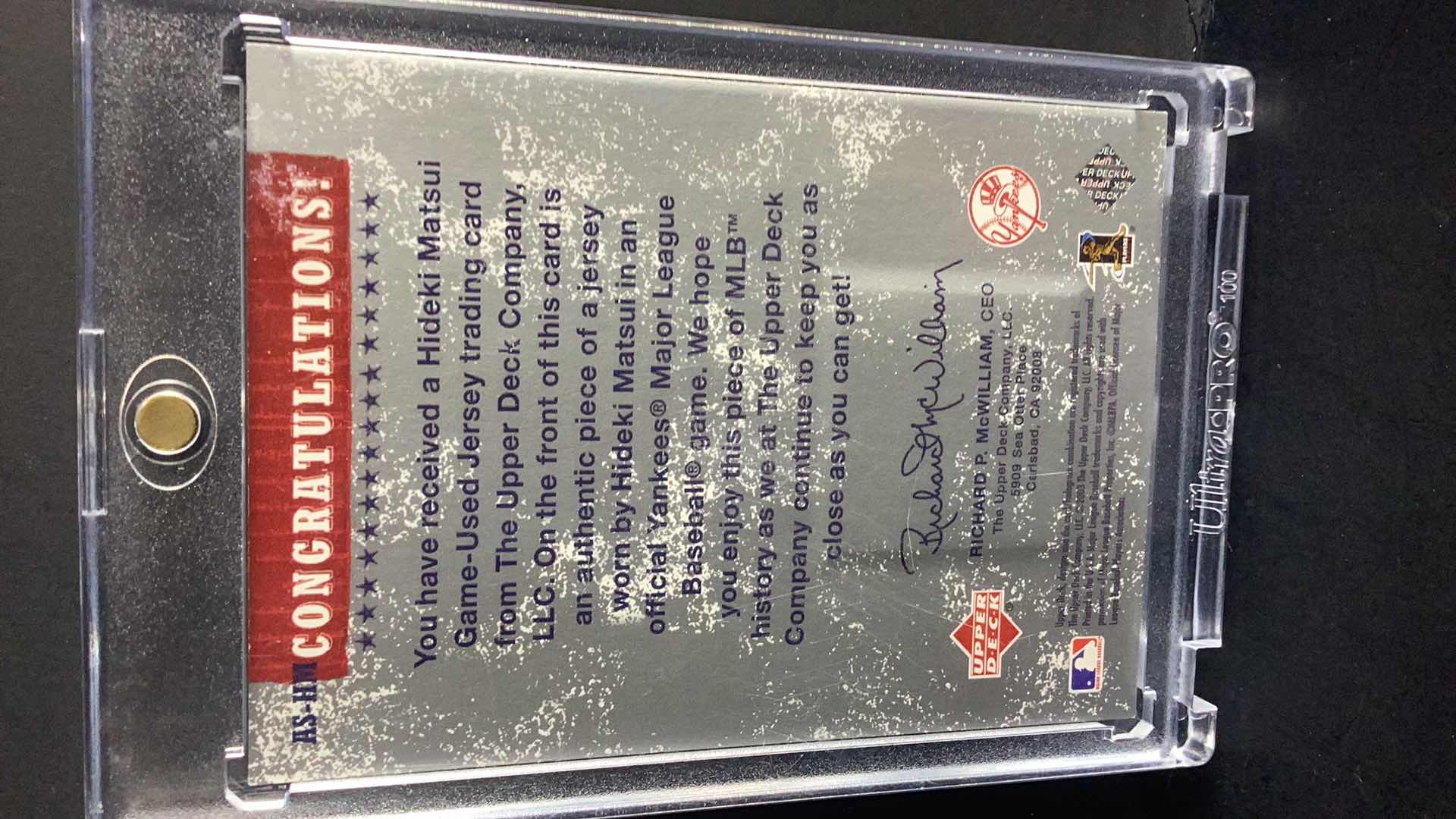 Photo 1 of 2003 HIDEKI MATSUI GAME USED JERSEY SWATCH CARD UPPER DECK #AS-HM