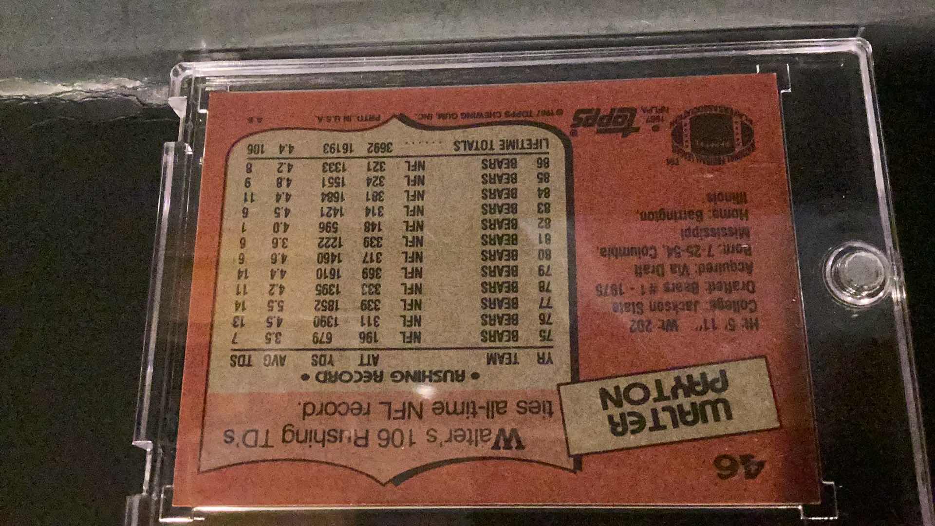 Photo 1 of 1987 WALTER PAYTON TOPPS #46